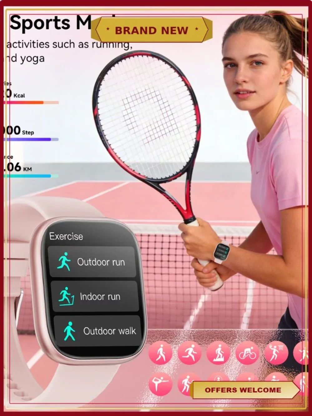 7 Band Smart Watch Set with AMOLED Screen, Fitness Tracker, IP68 Waterproof,